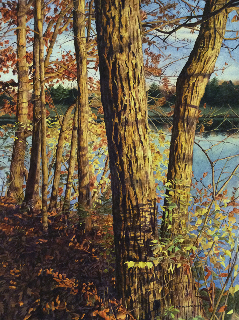 November Early Evening, a watercolor landscape painting by Chris Krupinski